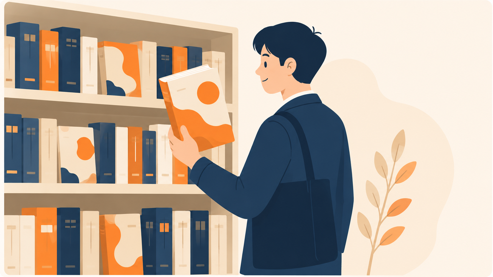 非エンジニアが本屋で参考書を選ぶイメージイラスト